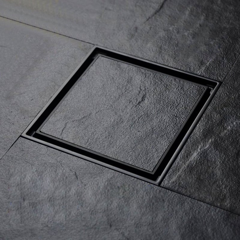 orhemus 4 inch Solid Brass Square Shower Floor Drain with Tile Insert Grate Removable Cover Hair Catcher Strainer, Matte Black Plated Finish Anti Clogging and Odor - Image 5